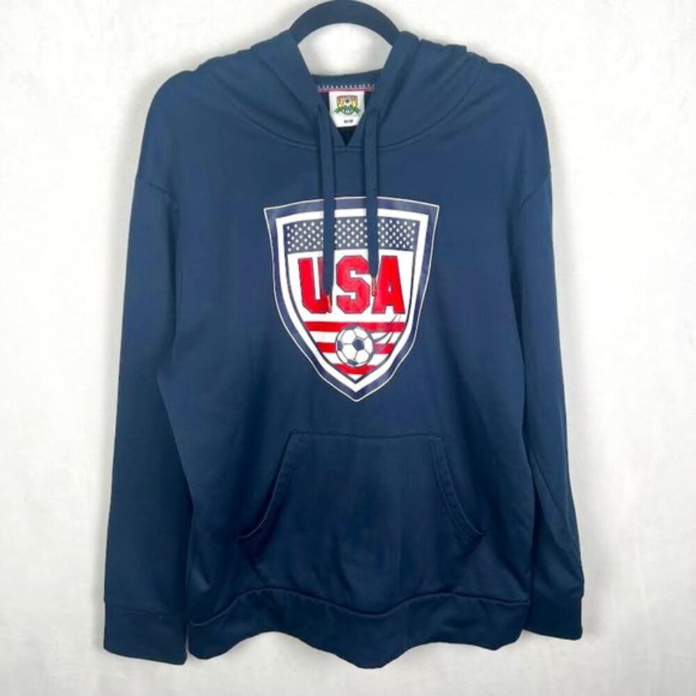Striker Soccer USA Graphic Hoodie Navy Blue Men's Medium Athletic Pullover
